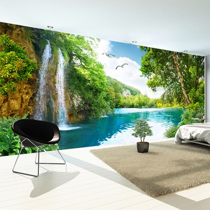 Custom Murals 3D Green Mountain Waterfall Nature Landscape Photo Wallpaper Wall