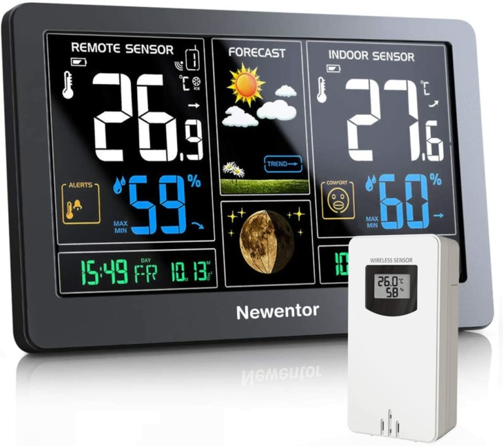 Newentor Weather Station Vezeték Nélküli Beltéri Kültéri Hőmérő Nagy 7 "Digitális Hőmérő Páratartalom Előrejelzése