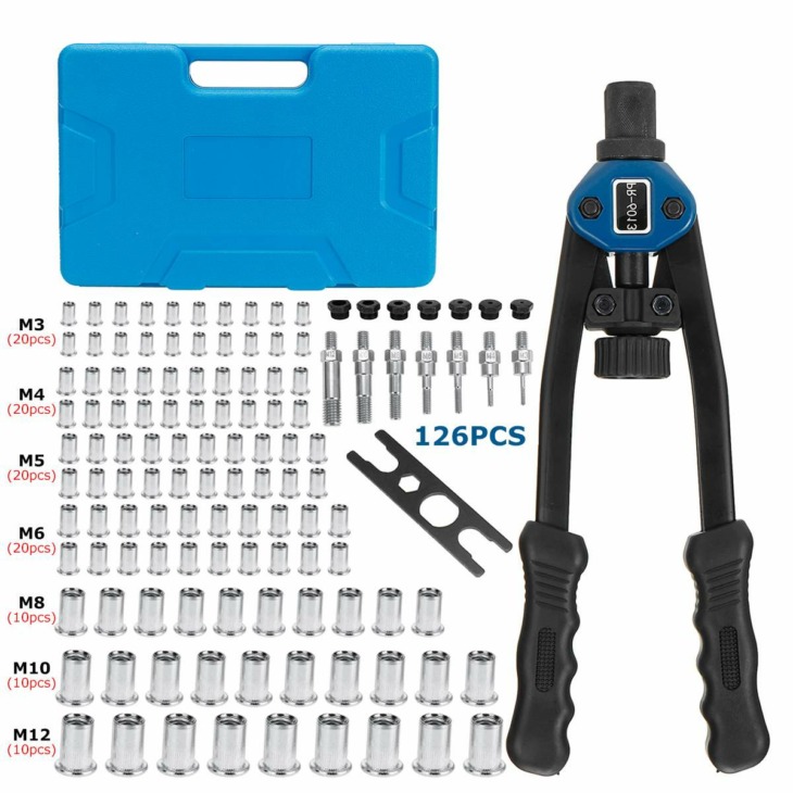126Pcs Rivet Nut Kit M3 M4 M5 M6 M8 M10 M12 Kézi Manual Riveter Menetes ...