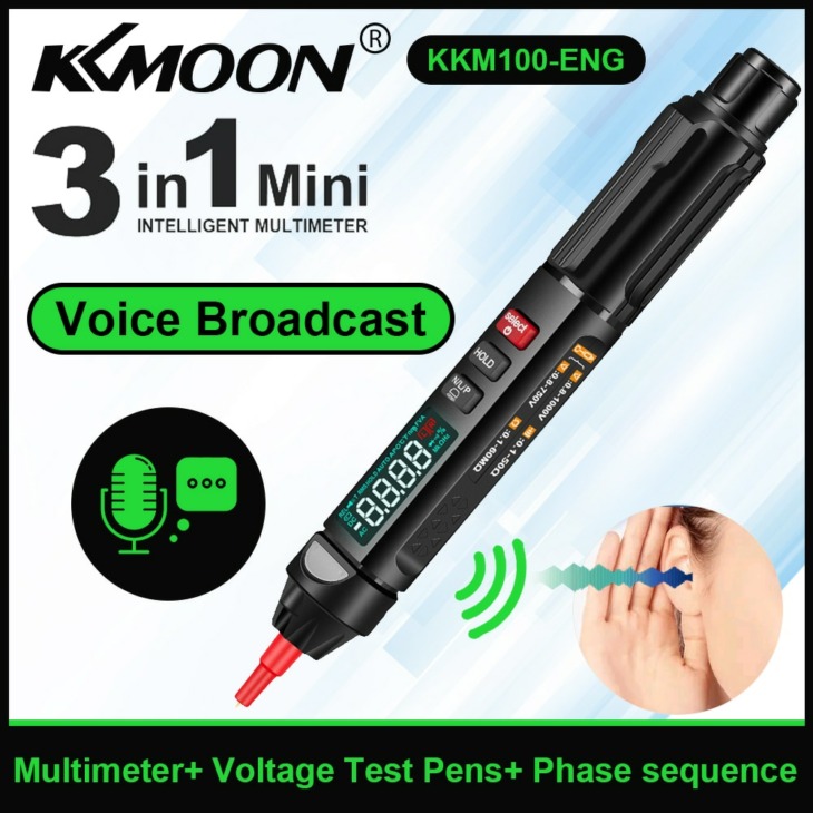 Kkmoon Kkm100-Eng Digital Multimer Tester Dc / Ac Feszültségállóság Kapacitancia Dióda Buzzer Felismeri A Hangüzenet Funkciót