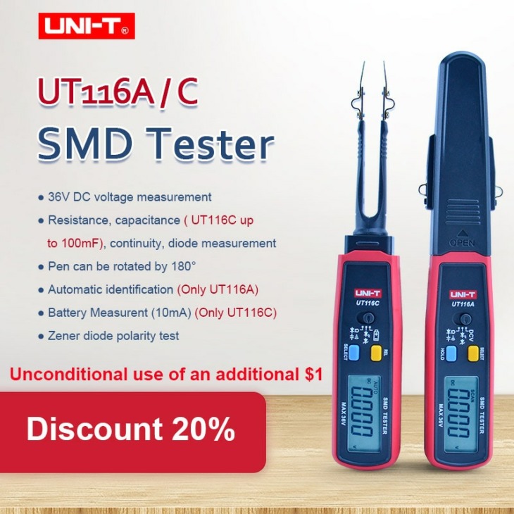 Uni-T Smd Teszter Ut116A Ut116C Professzionális Forgatható És Csweezer Nagy Pontosságú Ellenállás-Kondenzátor Tesztelővel
