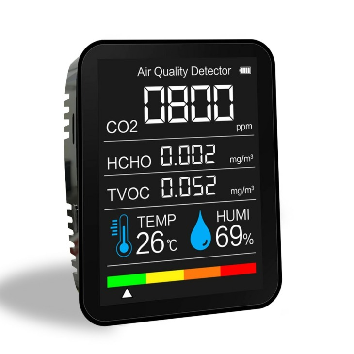 5 In 1 Co2 Méter Hőmérsékleten Páratartalom Érzékelő Teszter Levegőminőség Monitor Analizátor Szén-Dioxid Gáz Tvoc Hcho Detektor