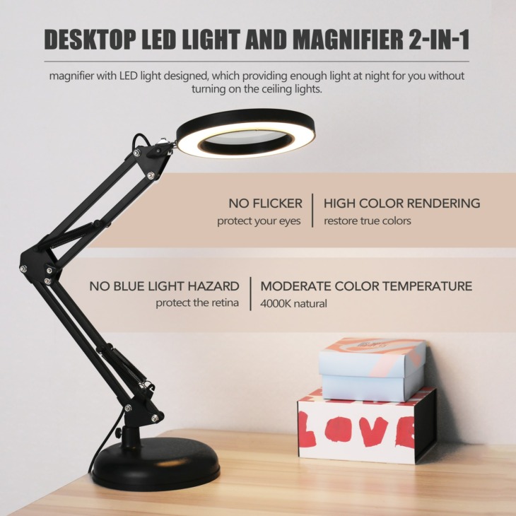 Kkmoon Lighting Led 5X Nagyító Asztali Lámpa Bilincs Kézzel Usb-Powered Led Lámpa Nagyító 3 Módban Dimmble