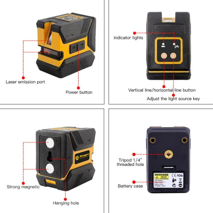 Rongpro 2 Lines 360 Laser Level Önterülő Zöld Vörös Beam Laser ...