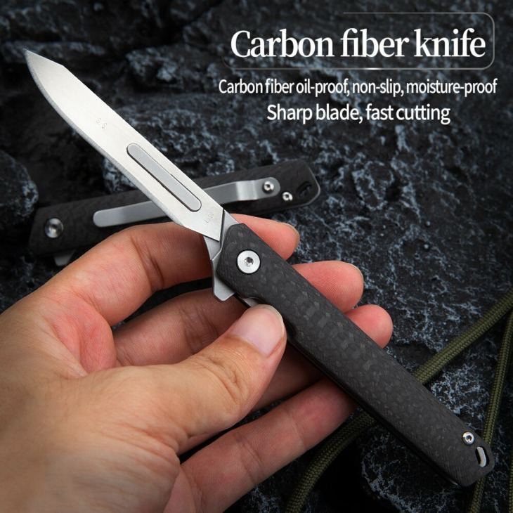 Carbon Fiber Összecsukható Kés Kültéri Önvédelmi Kés Vadászat Kés Edc Multi-Function Portable Kés