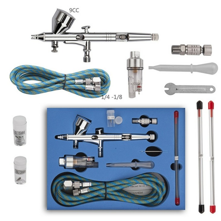 Bucasso Kit aerografo, pistola a spruzzo con aghi da 0,3/0,5/0,8mm e