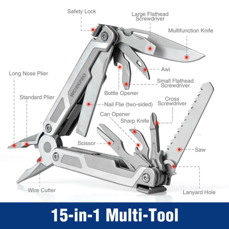 Workpro Multi Tool 15-In-1 Pocket Tool Többcélú Fogók Fűrészáru Az Edc Rozsdamentes Acélszerszámokhoz Huzal Sztriptíz