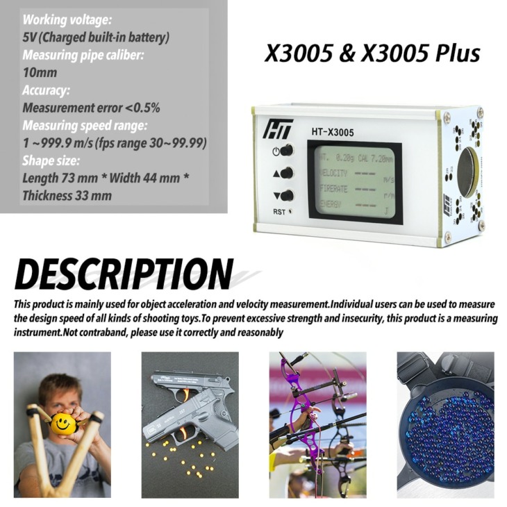 X3005 Shooting Speed ​​Meter Ball Sebesség Energia Mérése Chronograph Shooting Bullet Speed ​​Tester Háttérvilágítás Lcd