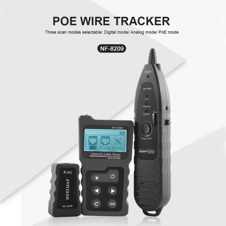 Nf-8209 Lcd Hálózati Kábel Tesztelő Huzal Tracker Poe Ellenőrző Inline Poe Feszültség És Árammérő Kábel Tesztelővel