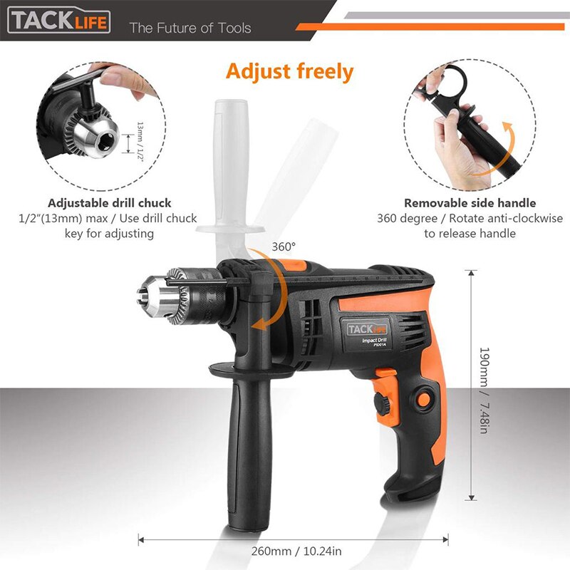 Tacklife Pid01A 710W Kalapács Fúró 1/2 Hüvelykes Elektromos Fúró 2800