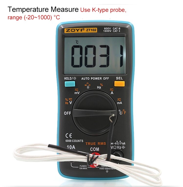 Zoyi Zt102 Digitális Auto Tartomány Hordozható Multiméter 6000 Számítás