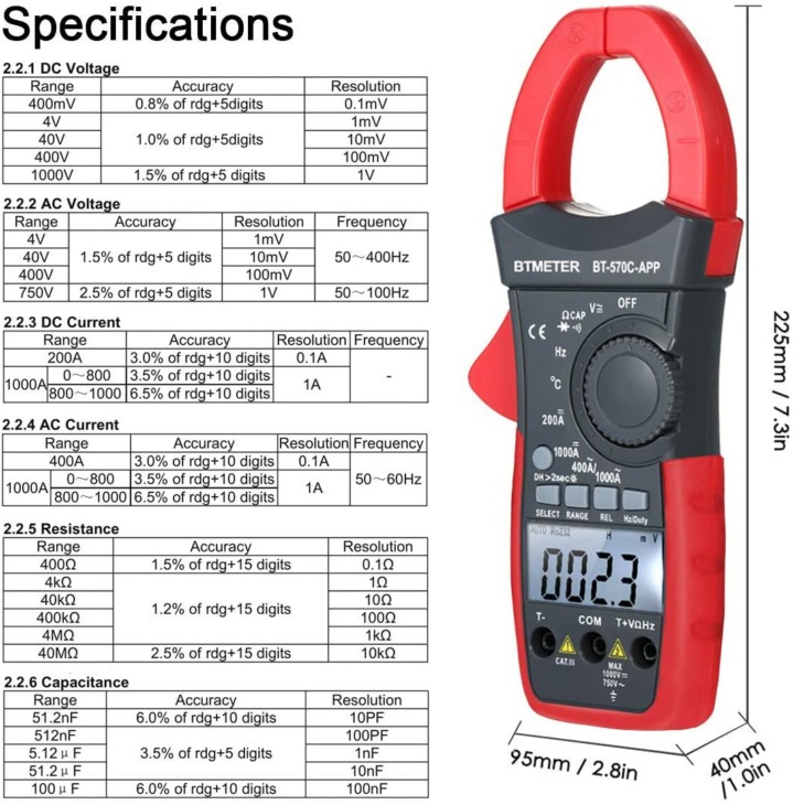 Btmeter Bt570Capp Digital Ac Dc Clamp Multimeter AutoRanging App