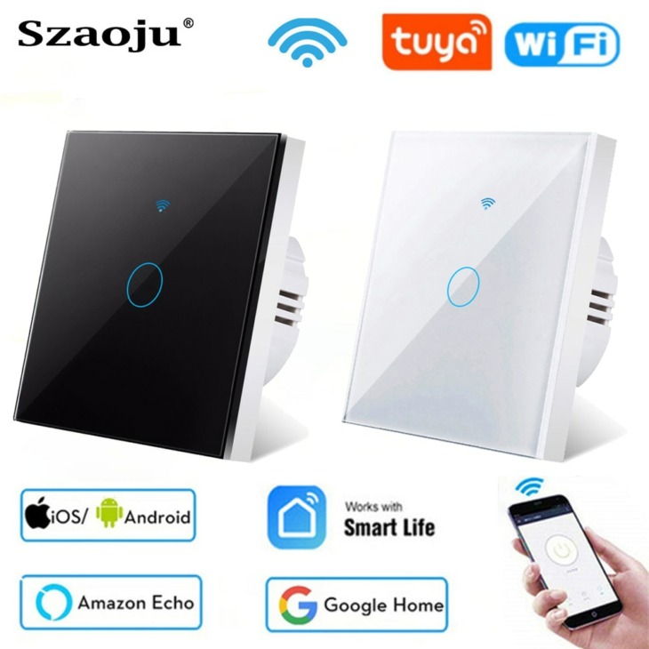Szaoju Tuya Wifi Touch Switch Könnyű Falat Smart Switch Univerzális Eu Smart Home Élet Alexa Google Főoldal 433Rf Remote 1/2 / 3Gang