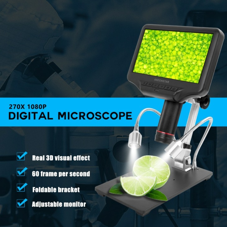 Andonstar Ad407 7 Hüvelykes 3D Digitális Mikroszkóp 270X 1080P Nagyfelbontású Multimédiás Interfész Hosszú Objektum Távolsági Mikroszkópok