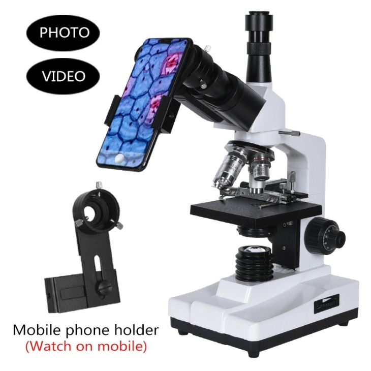 Szakmai Laboratóriumi Biológiai Hd Trinocular Mikroszkóp Zoom 1600X Eyepiece Elektronikus 7 Hüvelykes Lcd Led Fény Okostelefon Állvány Usb
