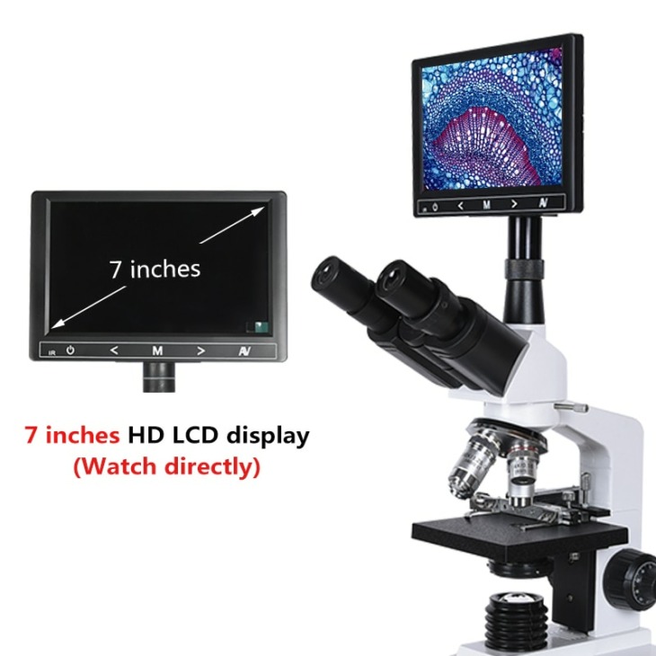 Szakmai Laboratóriumi Biológiai Hd Trinocular Mikroszkóp Zoom 1600X Eyepiece Elektronikus 7 Hüvelykes Lcd Led Fény Okostelefon Állvány Usb