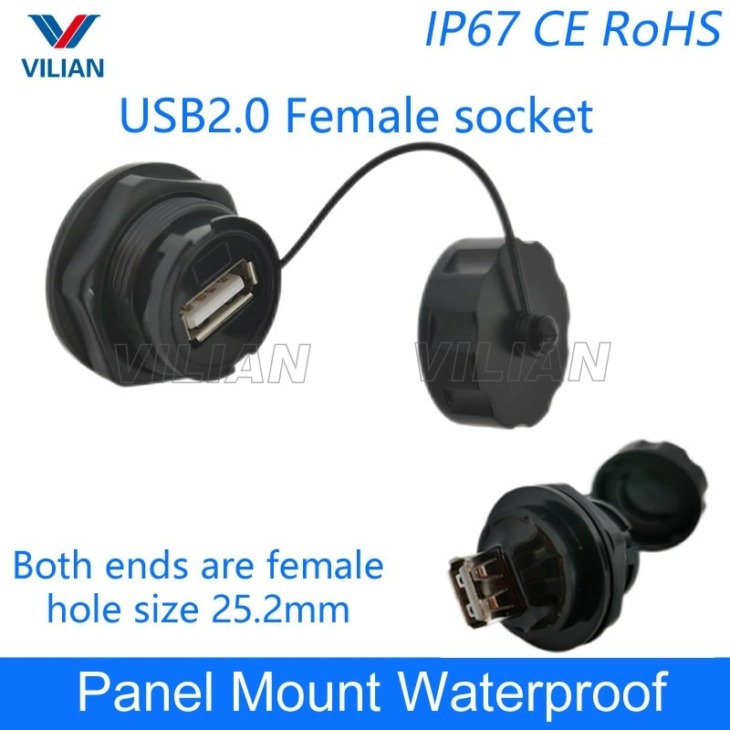 Usb Női Socket Dugap Panel Mount Adapter Usb 2.0 3.0 Vízálló Csatlakozó Ip67 Hosszabbító Csatlakozó Cap 1Dcs