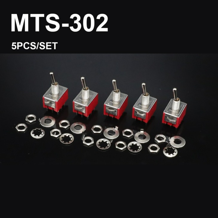 5Db Mini Toggle Spdt Kapcsoló 9 Pin 3Pdt On-On 2 Pozíció 250V 2A 125V 5A Piros Promóciós Ár Mts-302 Piros