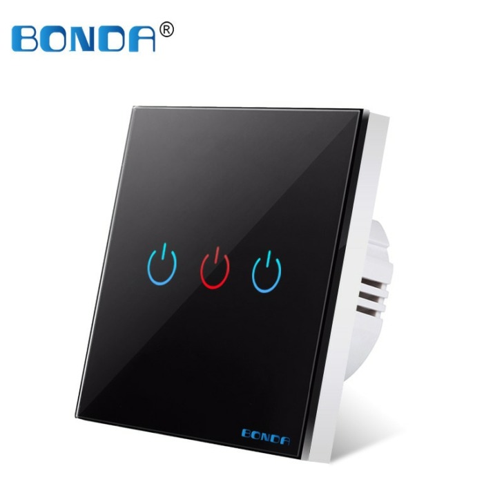 Bonda Fal Touch Switch Eu Szabvány White Crystal Glass Power Led Ac 220 Kapcsoló 1 Way Fali Lámpa Button Off Érzékelő Kapcsolók