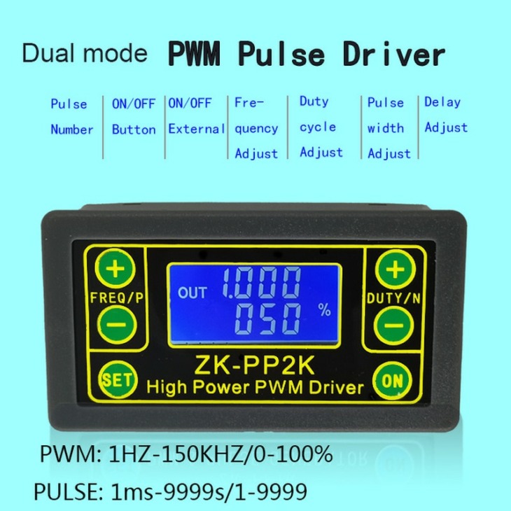 Zk-Pp2K Pwm Dc 3,3 ~ 30V 12V 24V Motor Speed ​​Controller Szabályozó 8A 150W Állítható Led Dimmer Impulzus Frekvencia Duty Ratio