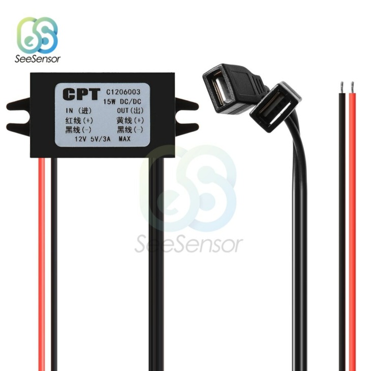 Modulo Convertitore DC-DC Step Down 12V A 5V 3A 15W Con Porta USB Tipo A