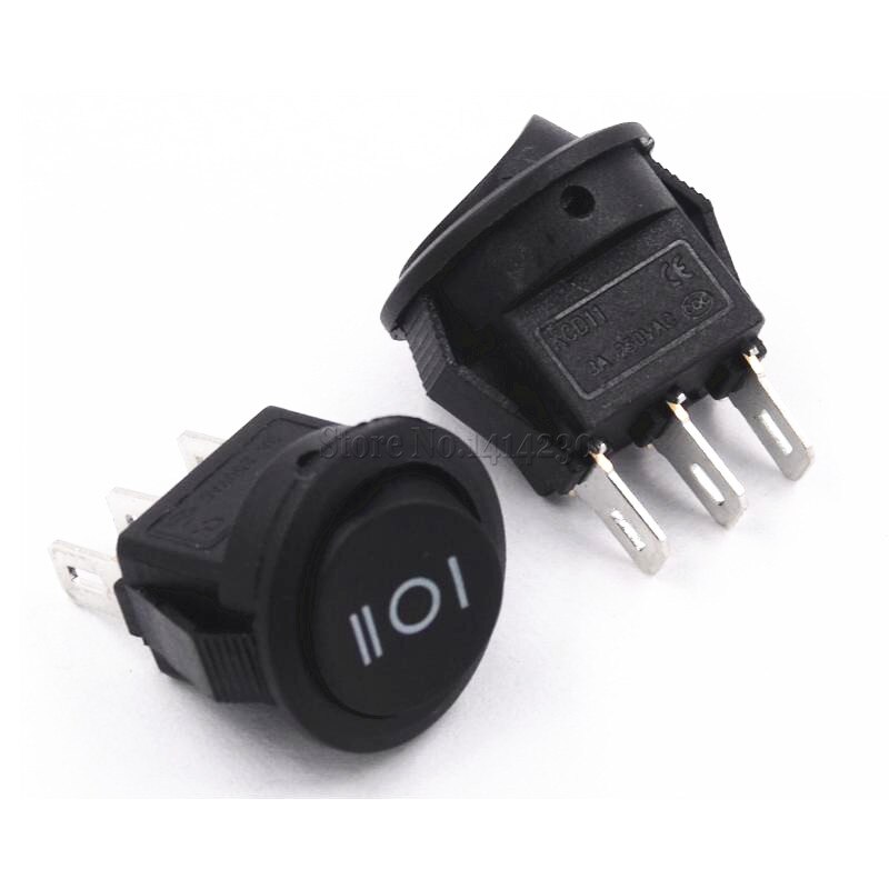 10Db 16Mm Átmérőjű Kis Kerek Black 3 Pin 6A / 125V 3A / 250V Spdt On-Off-On Billenkapcsoló Snap