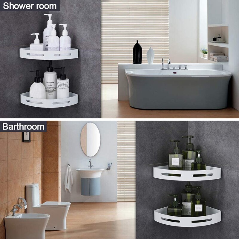Fürdőszoba Zuhany Caddy Sarokpolc 4 Akasztó Fürdőszoba Wc Konyhai Tároló Szervező Adhesive Fúrás Alumínium Polcok