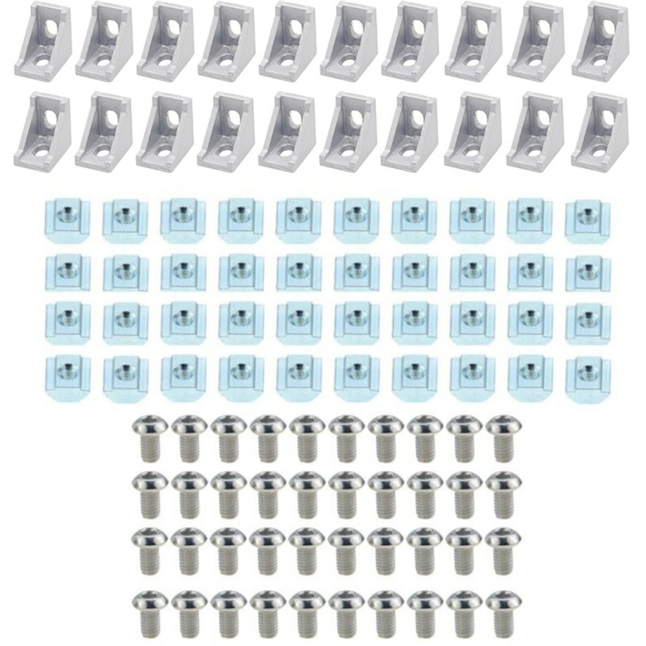 2028 Alumínium Profil Csatlakozó Készlet: 20Db 2028 Ezüst Vagy Fekete Sarokzárójel + 40Db M5 Csavarok + 40Db 20 Series M5 Nuts
