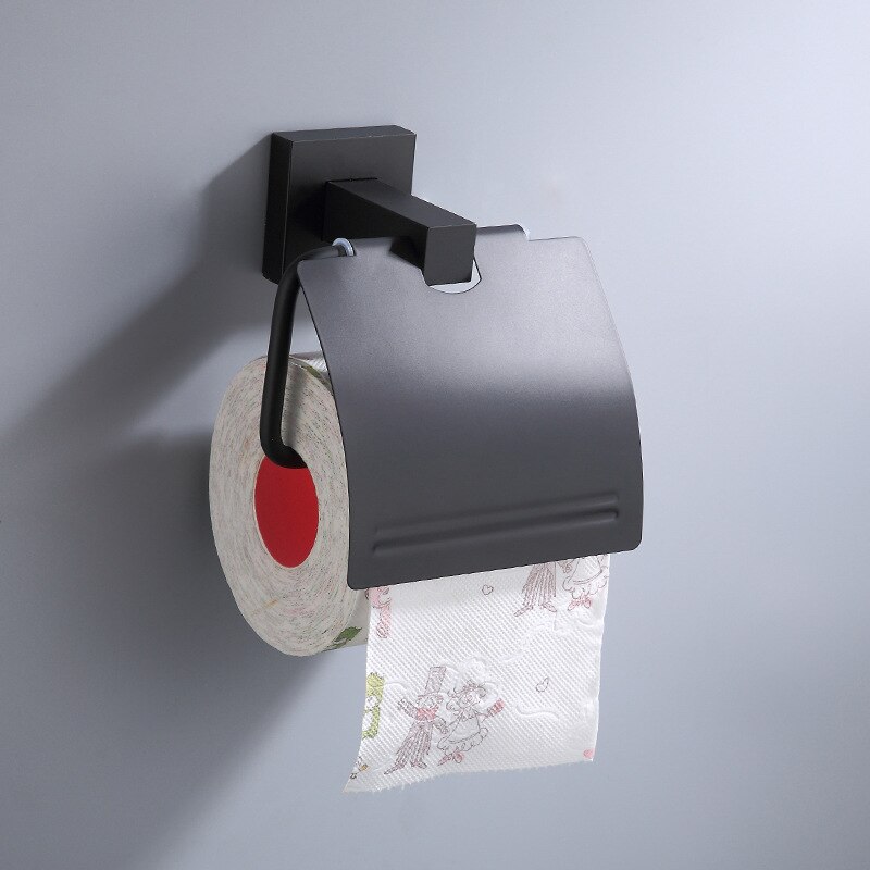 Tömör Fekete Falra Szerelhető Wc-Papír Tartó Fürdőszoba Tér Alumínium Roll Papír Tartók Fedél Fürdőszobai Hardver