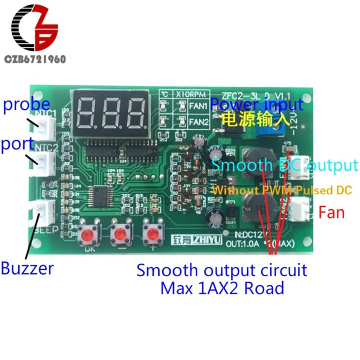 Dc 12V Voltage Regulator 2Ch Pwm Digitális Dc Motor Speed ​​Controller Kormányzó Fan Termosztát Hőmérséklet Vezérlő Kapcsoló Ntc Érzékelő