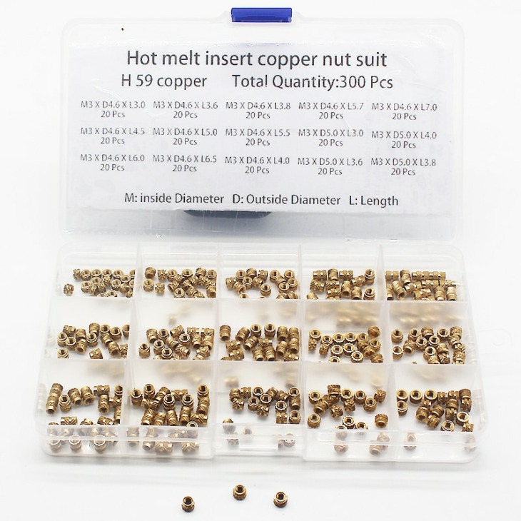 Menettel Recézett Menetes Beágyazottsága Hot Melt Insert Brass Nuts Választék Kit 3D-S Nyomtatás Fröccsöntés