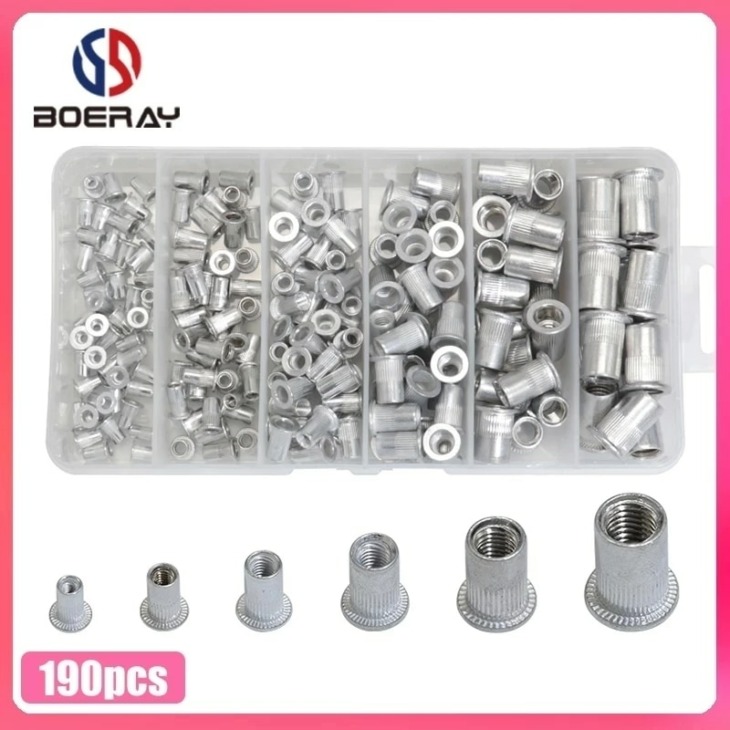 Kit De 165 Rivets Nuts (écrous Rivets) En Aluminium - Filetages M3 à M10 - Tête Plate - Pour Fixation Solide