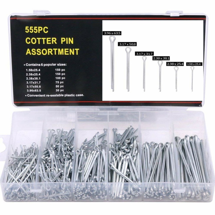 555pcs Split Pins Cotter Cotter Fixings Assorted Castelled Nut Hard Case Link Osztott Cotter 