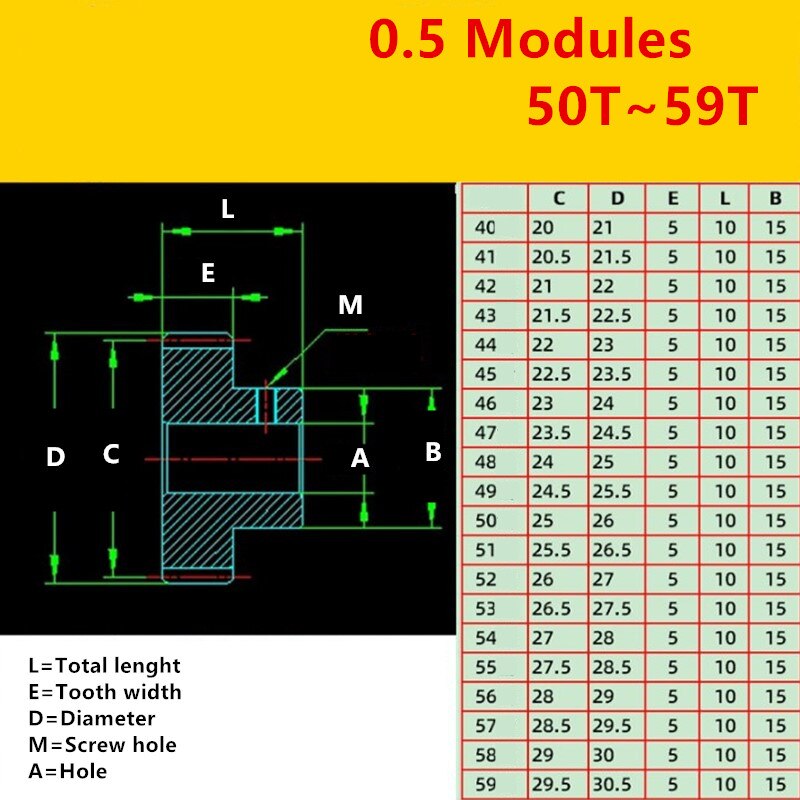0,5 Modulus Réz Gear Mikro Fogaskerekek 50T 59T Tooth Precíziós 3D