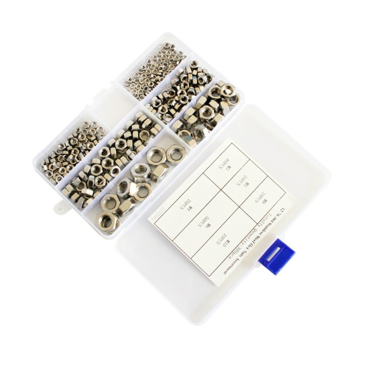 thumbnail image 2 of 495-Piece Stainless Steel Hex Nut Assortment Kit – 304 Metric, 9 Sizes (M2 To M12), Coarse Thread, Storage Box 2 of 9