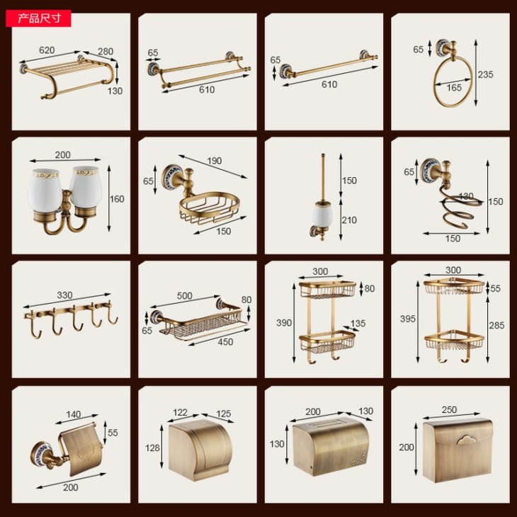 Antik Sárgaréz Luxus Fürdőszoba Tartozék Papír Tartó Wc Kefe Rack Commodity Basket Raktári