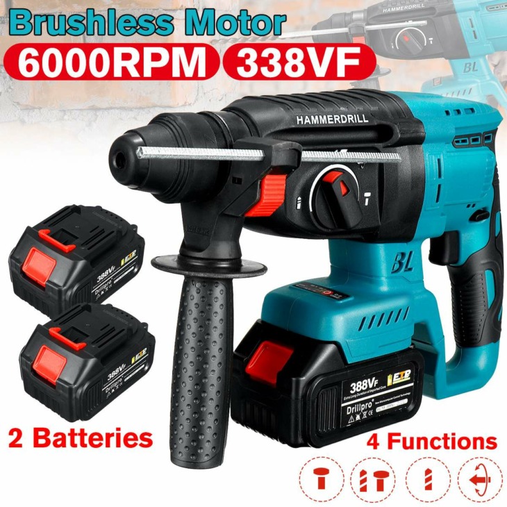 Drillpro Brushless Cordless Ütvefúró 2 Akkumulátorok Electric Hammer ...