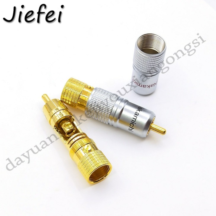 2x Gold Nakamichi Style Right Angled RCA Male Plugs – Solderless Audio Connector