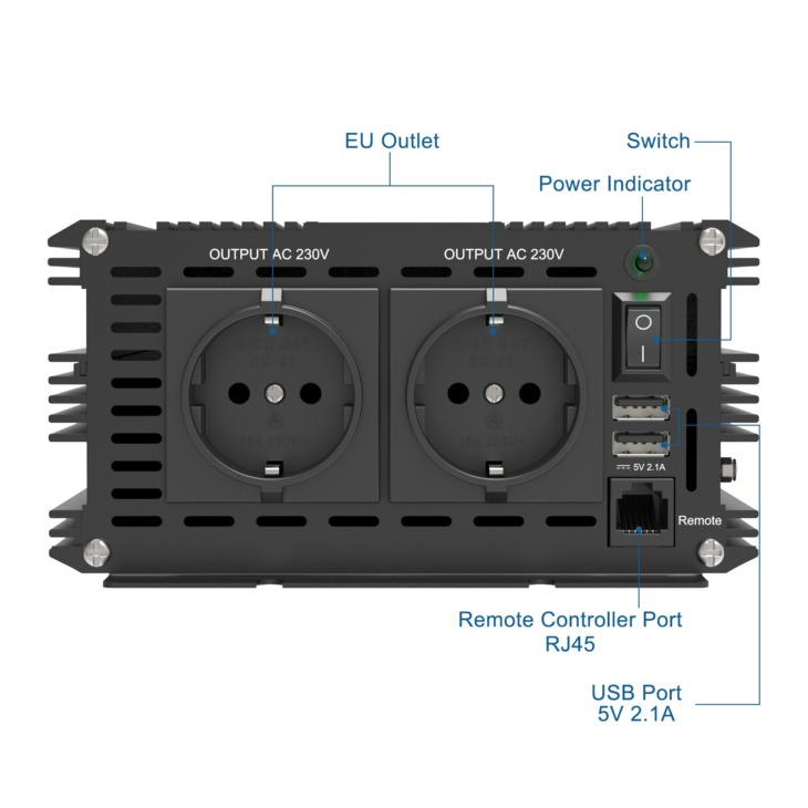 EDECOA 2500W DC 12V/24V AC 220V 230V pure sine wave power inverter