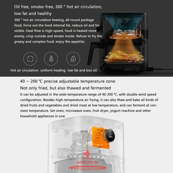 Xiaomi Mijia Air Fryer Intelligens 3.5L1500W Smart Mijia App Control Air Fryer Sütő Olaj Nélkül Sütés Pörkölés Sült Krumpli